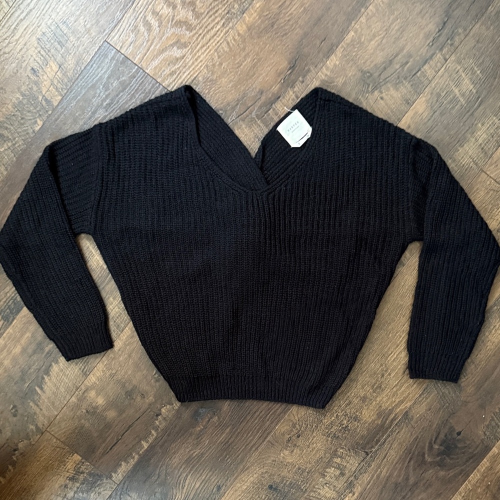 Black Open Knot-Back Sweater